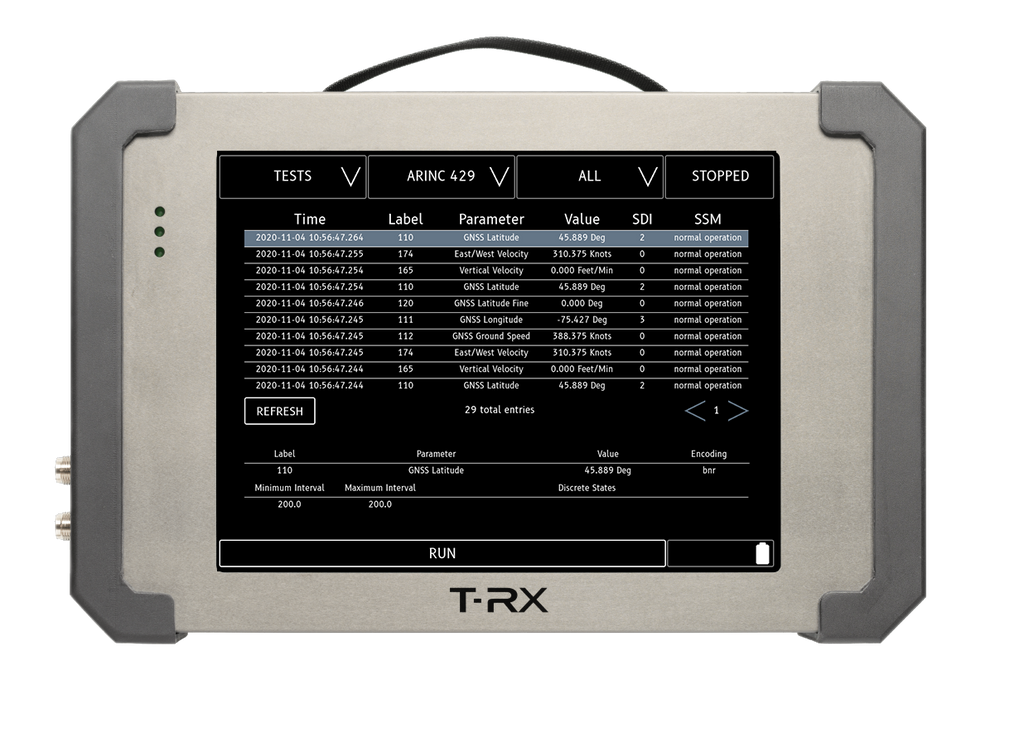 T-RX RP+ with sample ARINC-429 test